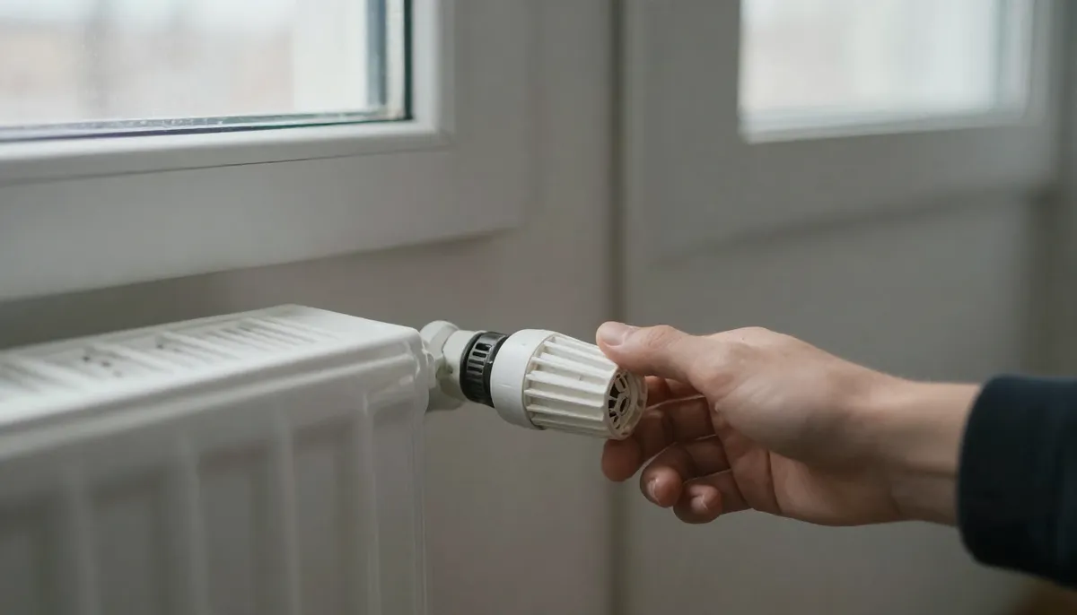 Handwerker kontrolliert eine ausgefallene Heizungsanlage in einer Hamburger Mietwohnung im Winter