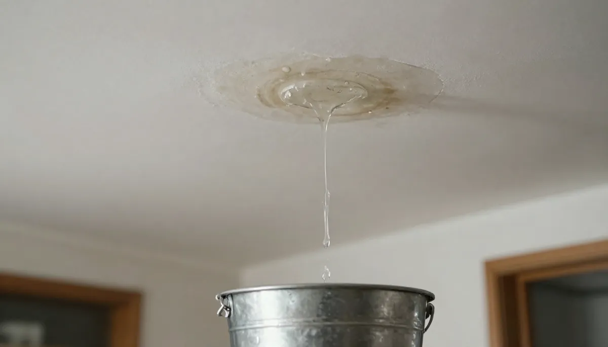 Fachkraft dokumentiert einen Wasserschaden an der Wand einer Hamburger Mietwohnung